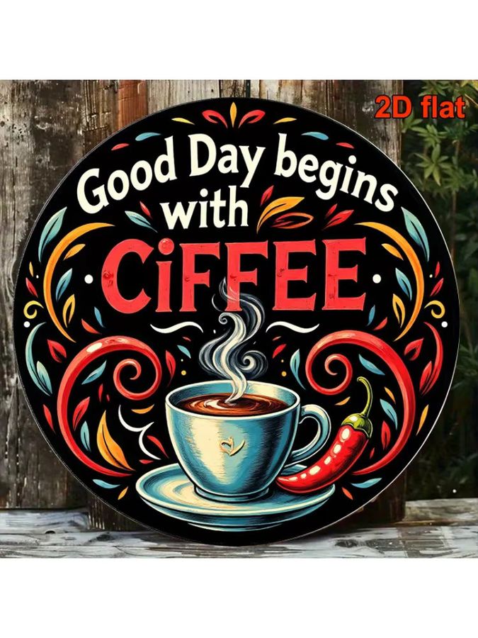 Potdemiel Rundes Aluminiumschild Guten Tag beginnt mit Kaffee Vintage Blumen Wanddekoration Multicolor Durchmesser: 20,32 cm - Bild 5