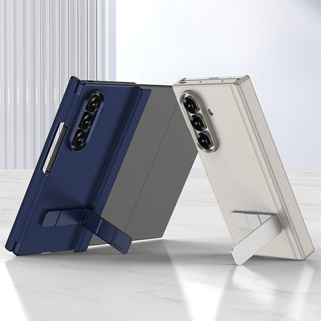 Knavand Leder Schutzhülle für Samsung Galaxy Z TriFold mit doppeltem magnetischem Scharnier und 9H Glas Schutz in Blau - Bild 1
