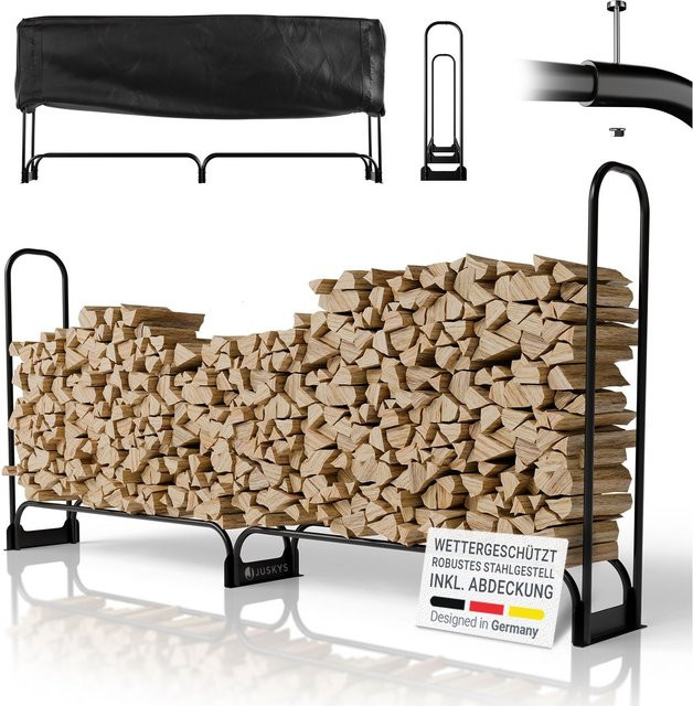 Juskys Kaminholzregal aus Metall in Schwarz für den Außenbereich mit Abdeckung, B/T/H: 260 x 117 x 36 cm - Bild 1