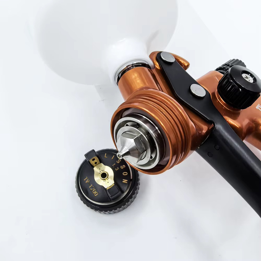 HVLP-Spritzpistole mit LED-Licht in glänzendem Orange für Lackierungen an Autos und Möbeln, 1,3 mm - Bild 3