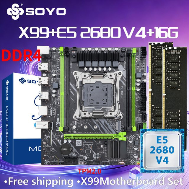SOYO X99 Gaming-Motherboard C612 LGA2011-3 mit 16GB DDR4 RAM und E5 2680 V4 CPU in Schwarz - Bild 1