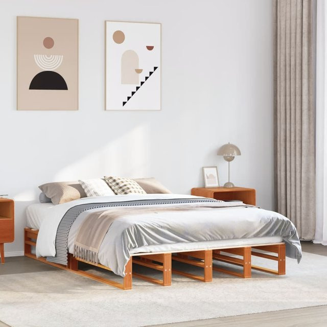 vidaXL Massivholzbett aus Kiefernholz in Wachsbraun, B/T/H: 140 x 200 cm - Bild 2