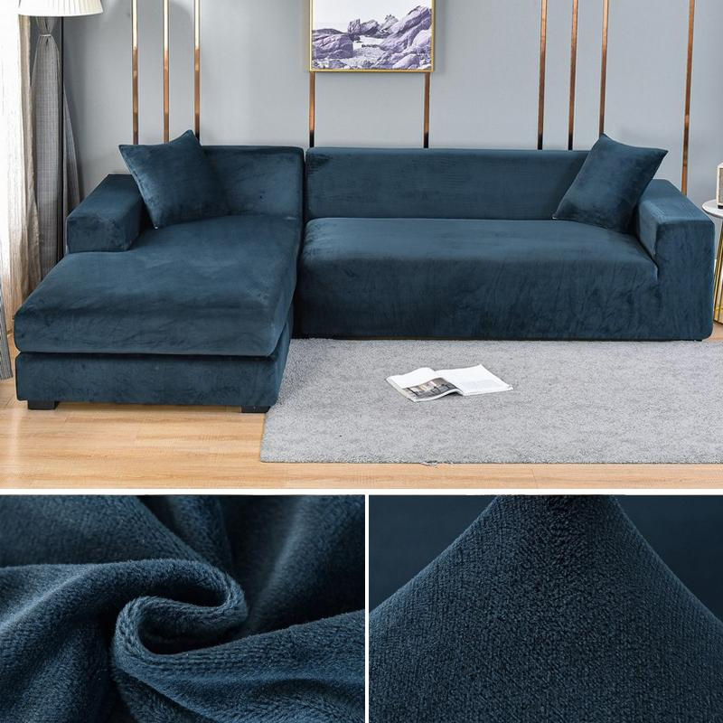 Elastischer Samt-Sofabezug für Ecksofas in Petrol von Your Warm Home, 2-Sitzer, Breite: 145-185 cm - Bild 4
