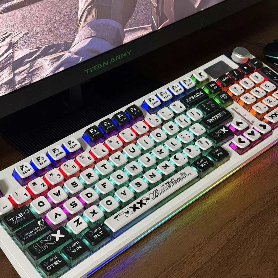 CHUBAN Pudding Tastenkappen Set mit Doomsday-Druck und 4-seitig durchscheinendem Obermuster für mechanische Tastaturen, Multicolor, kompatibel mit 60 %, 75 %, TKL, 96 % und 100 % Layouts - Bild 4