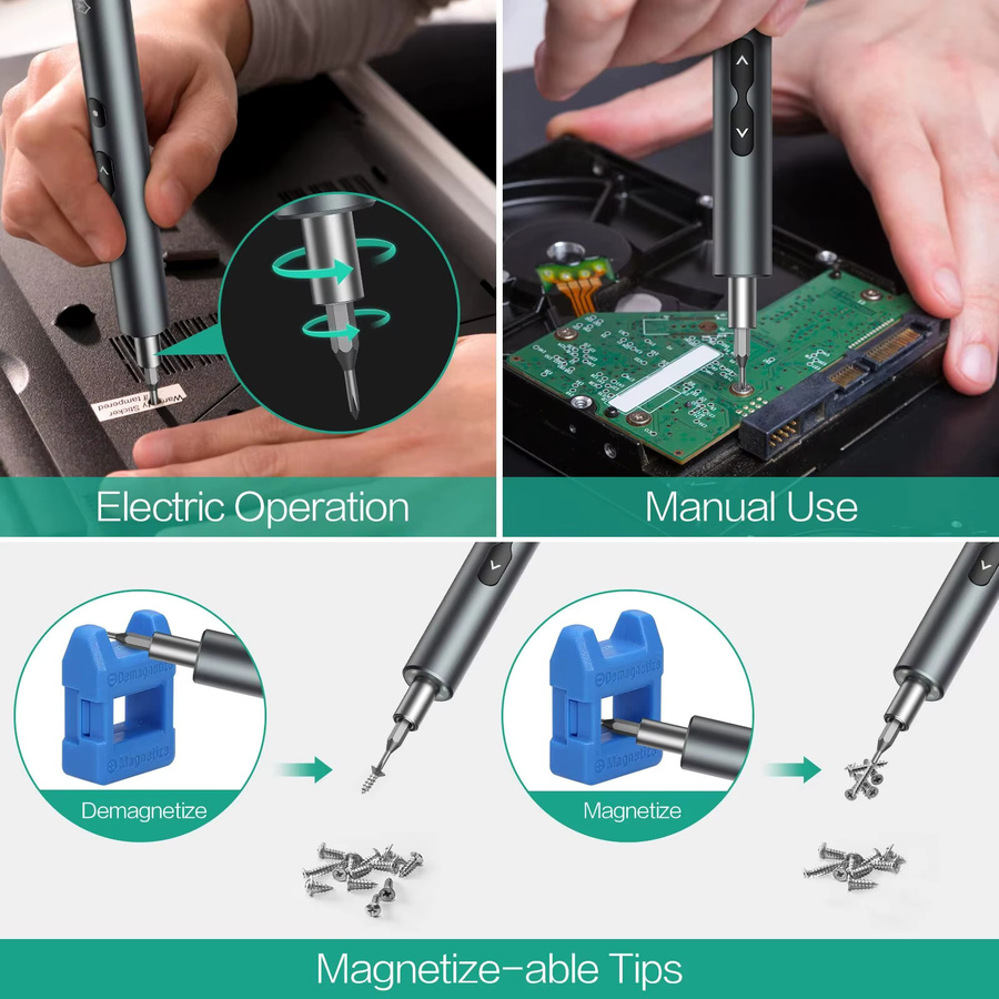 UF·TOOLS 6-in-1 Präzisions-Elektroschrauber-Set in Grau, wiederaufladbarer Mini-Elektroschrauber mit magnetischen Bits für Reparaturen an Mobiltelefonen und Xiaomi-Geräten - Bild 5