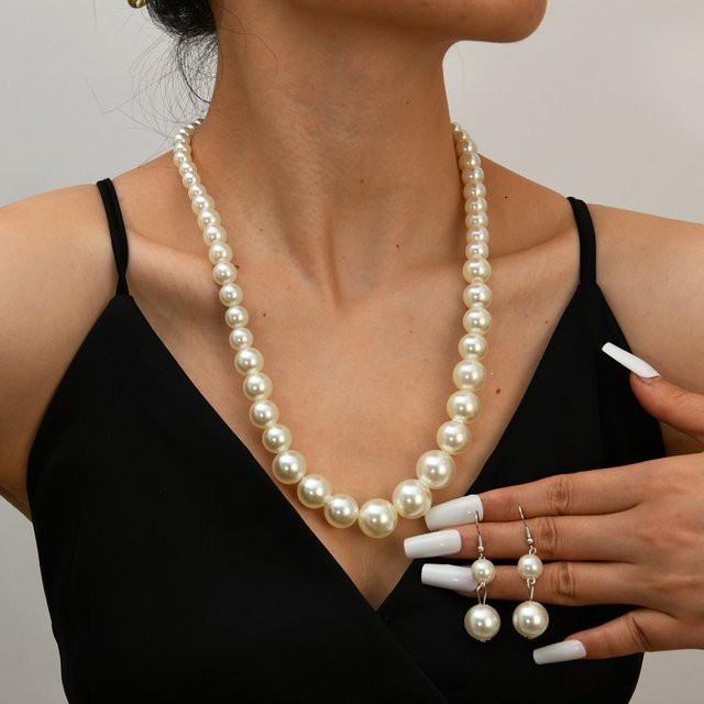 jiaoyu Schmuck-Set, Halskette und Ohrringe, Perle, Weiß, Damen - Bild 1
