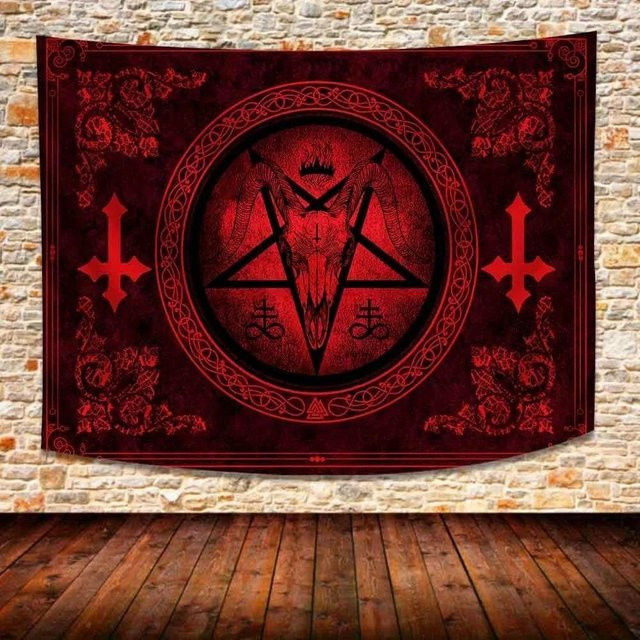 Nachtritual Wandteppich JMG Household Supplies Gotische Ästhetik mit Ziegenkopf und Hexe in Rot, Breite: 40 cm, Höhe: 60 cm - Bild 1
