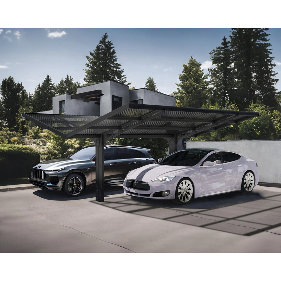 Palram Canopia Carport Sydney Wings Pent in Schwarz mit Regenrinne aus Aluminium und Polycarbonat B: 586 cm, T: 572 cm - Bild 2