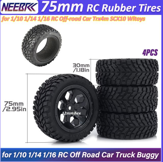 NeebRC RC Gummireifen, 4-teiliges Set, 1,9 Zoll, 75mm, 12mm Sechskant-Felge - Bild 1