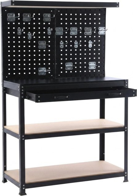 Relaxdays Werkbank aus Stahl und MDF mit Lochwand und Schublade, Schwarz und Silber, B/T/H: 156 x 81 x 41 cm - Bild 1