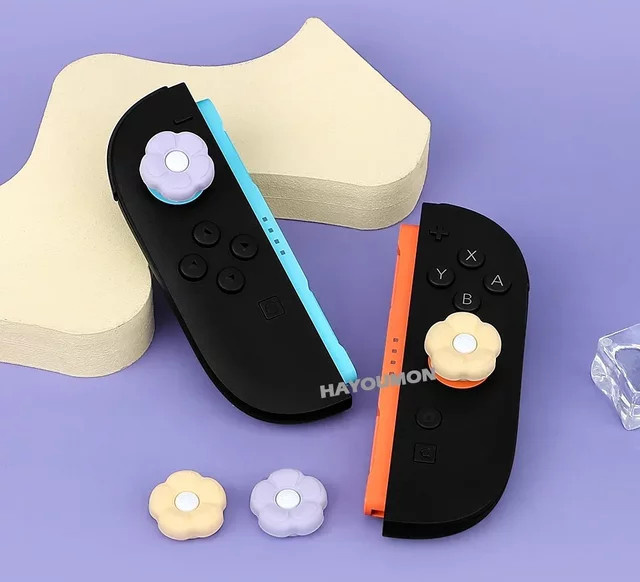 HeroAngel 4er-Set Silikon Joystick-Kappen im Blumen-Design für Nintendo Switch Joypad Controller, Blau und Mehrfarbig - Bild 1