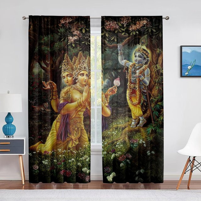 Binchi Outdoor Equipment Shiva Sheer Voile Vorhang mit Grafikdesign, Transparent, Mehrfarbig, B: 100 cm, H: 250 cm - Bild 1