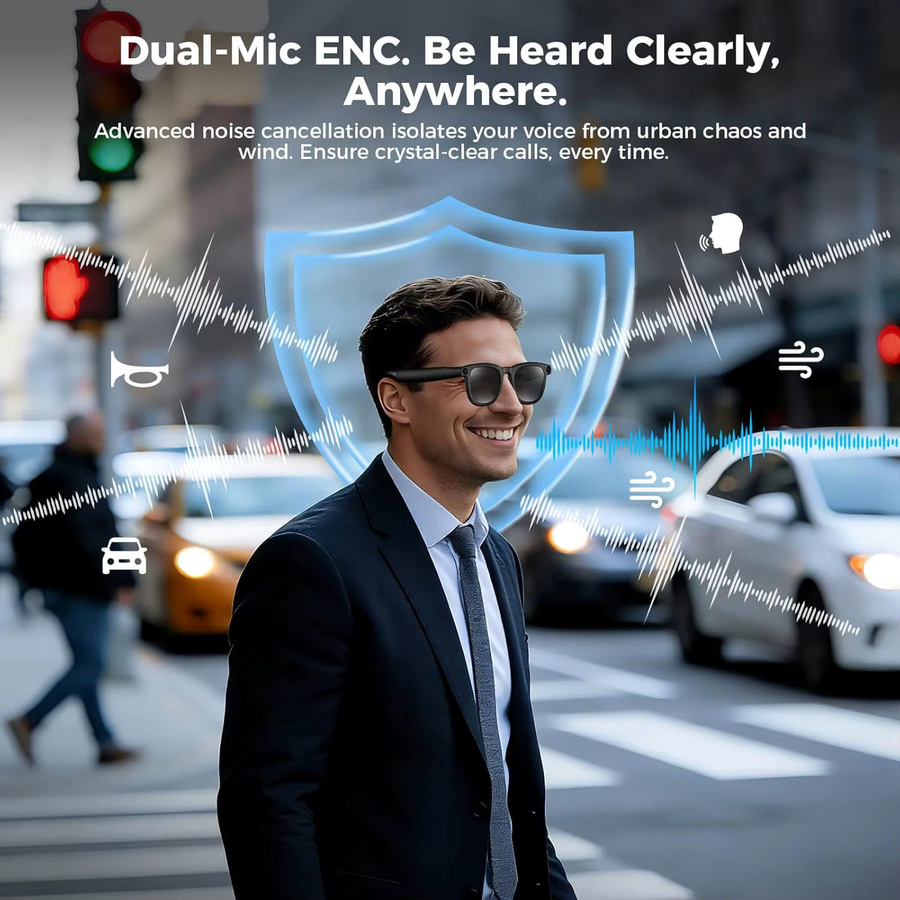GUHUAVMI Smart AI-Brille mit 8MP HD-Kamera, WLAN, Übersetzungsfunktion und Anruffunktion, wasserfeste Sonnenbrille für Herren in Schwarz, iOS-kompatibel - Bild 4