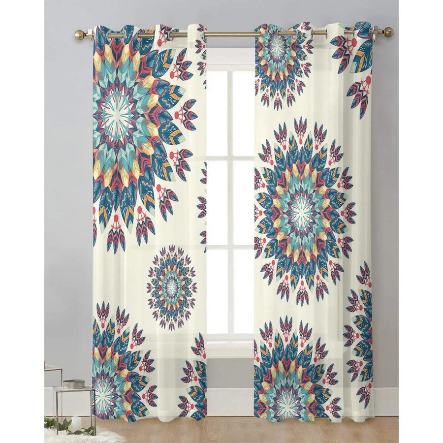Yiran Furniture Mandala Vorhang im böhmischen Stil aus transparentem Voile Organza, Breite: 135 cm, Höhe: 115 cm - Bild 1