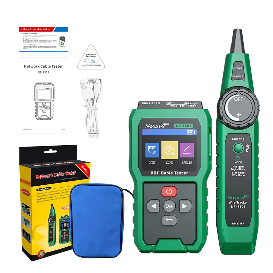 NOYAFA NF-8505 Netzwerkkabel-Tester RJ45 Kabel-Tracer mit Fehlerdistanz-Messung und PoE-Switch Spannungs- und Leistungstester in Grün - Bild 7