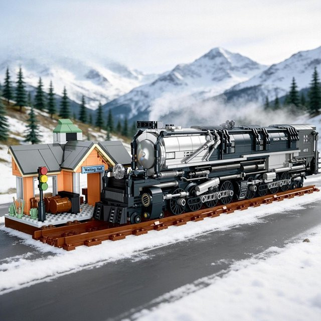 SixBricks Union Pacific Dampflok-Plattform-Bausteinset, Schienenfahrzeug-Dekoration - Bild 1