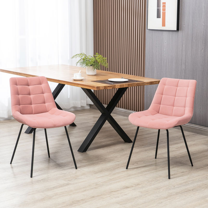 HOMCOM Esszimmerstuhl 2er Set in Rosa mit Samtbezug und Stahlbeinen im Retrodesign - Bild 2