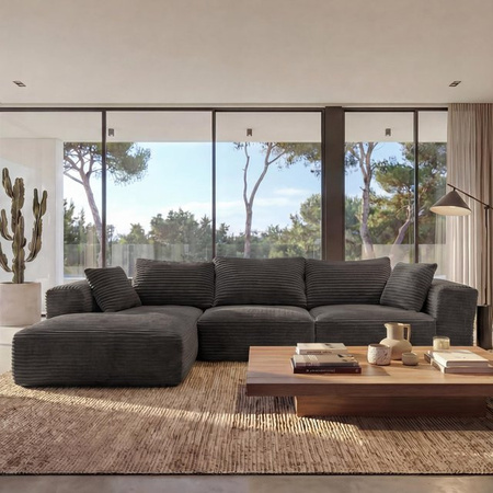 Sofa-Garnitur MCW-P20 Loungesofa als 3-Sitzer in L-Form mit Cord-Bezug in Dunkelgrau