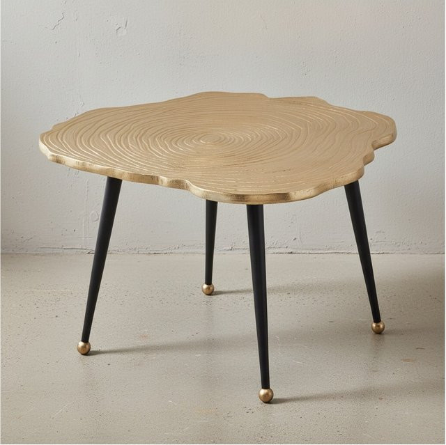KADIMA DESIGN Moderner Couchtisch in Schwarz/Gold mit Baumscheiben-Look aus Aluminium, B: 64,0 cm, T: 64,0 cm, H: 37,0 cm - Bild 1