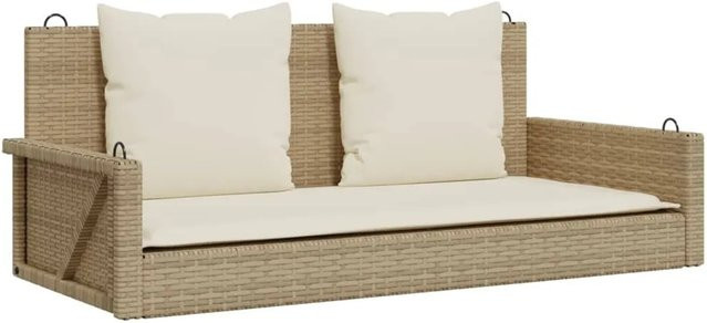 furnicato Hängebank aus Poly Rattan mit Kissen in Beige, B/T/H: 119 x 56 x 48 cm - Bild 1