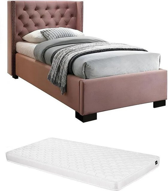 Bettrahmen Massimo von Vente-unique in Rosa mit Samtbezug, B/T/H: 90 x 200 x 111,5 cm - Bild 1
