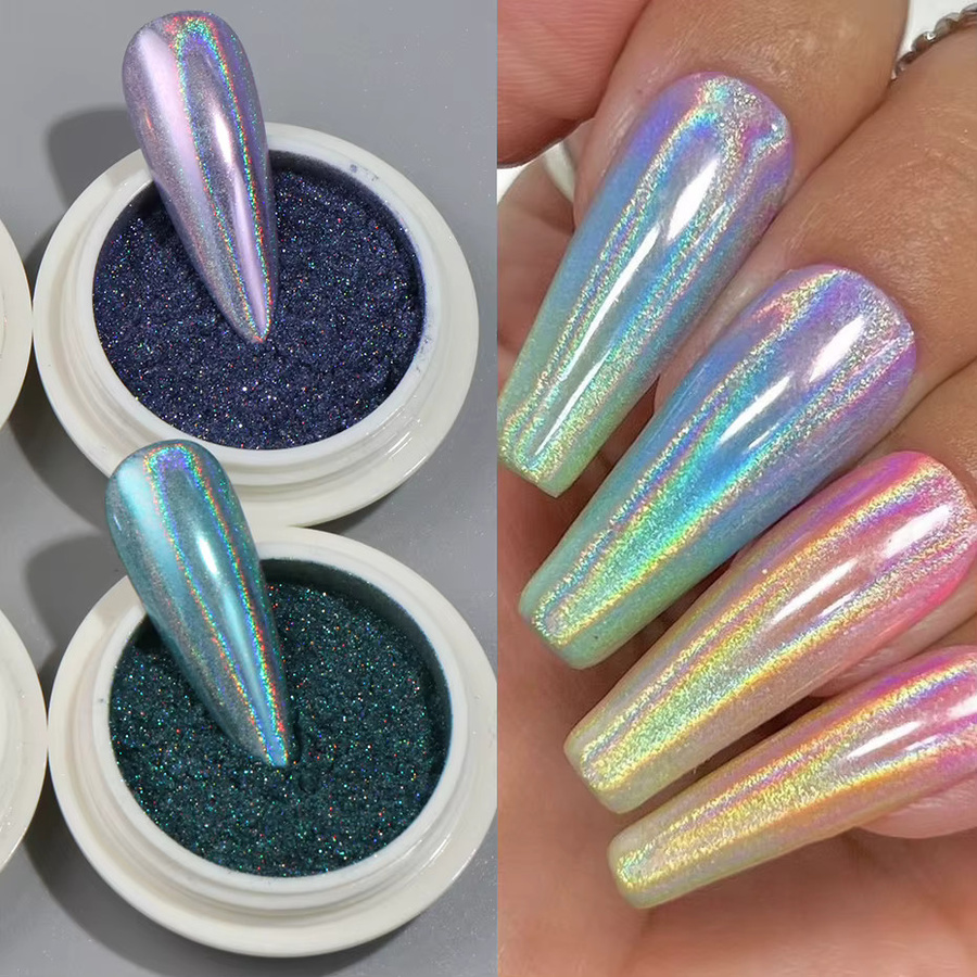 Full Beauty Holographisches Chrom Nagelpulver, Metallic, 6 Stück - Bild 2
