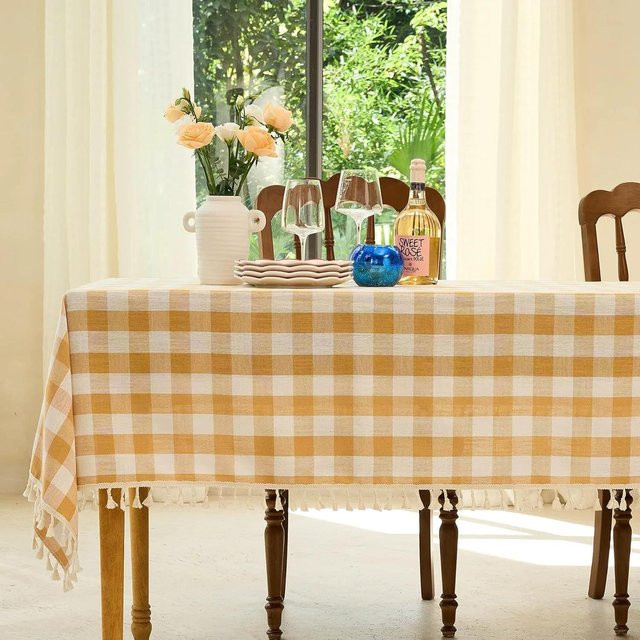 ILVISEST Tischdecke mit Karomuster aus Baumwolle in Orange, Weiß und Gelb, B/T: 60 x 60 cm - Bild 1