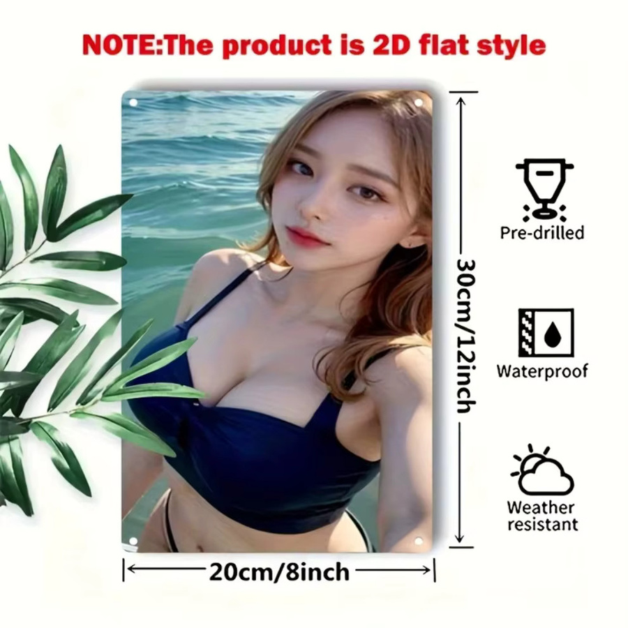 CIFBUY Vintage Eisen-Schild Bikini Lady Strand Poster Wandkunst B/H: 30,0 x 20,0 cm - Bild 2