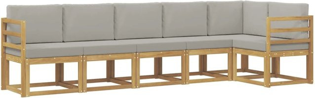 vidaXL Outdoor-Sofagarnitur 6-teilig in L-Form aus Akazienholz mit Kissen in Weiß und Hellgrau - Bild 1