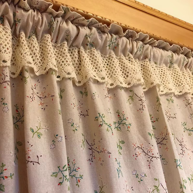 DZQ Kurzvorhang im Koreanischen Pastoral-Stil aus Leinen mit floralem Spitzenmuster für Küche und Fenster, Breite: 80 cm, Höhe: 30 cm - Bild 4