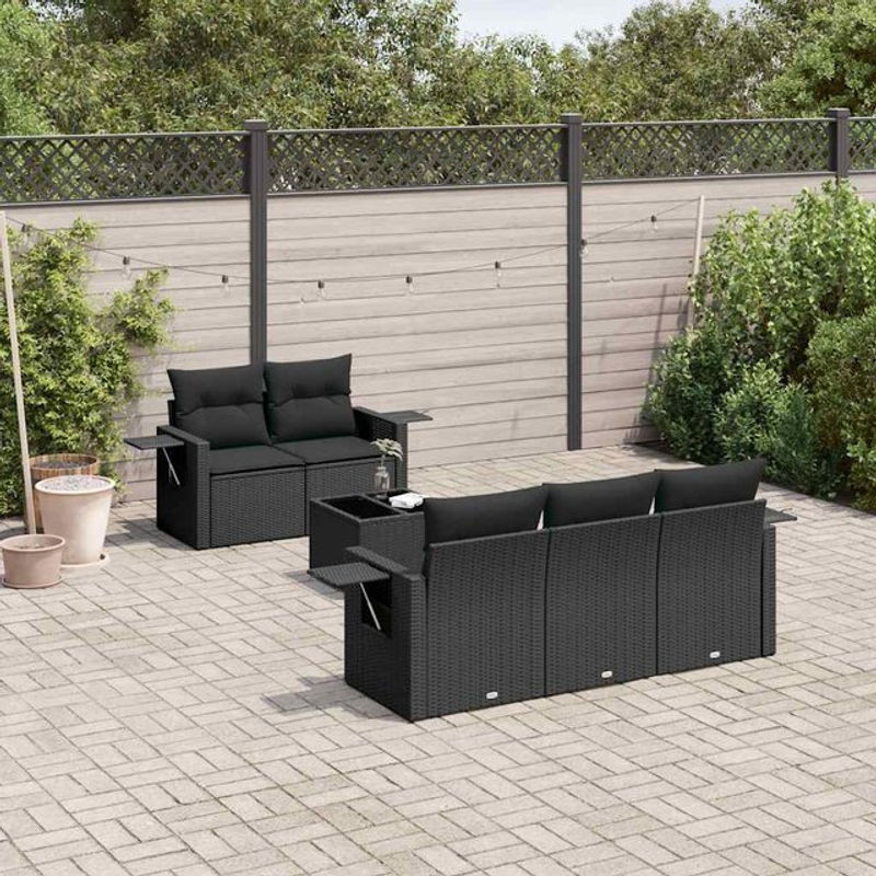 Vidaxl Gartenmöbel-Set aus Polyrattan mit Kissen, 6-teilig, Schwarz, Modernes Design - Bild 1