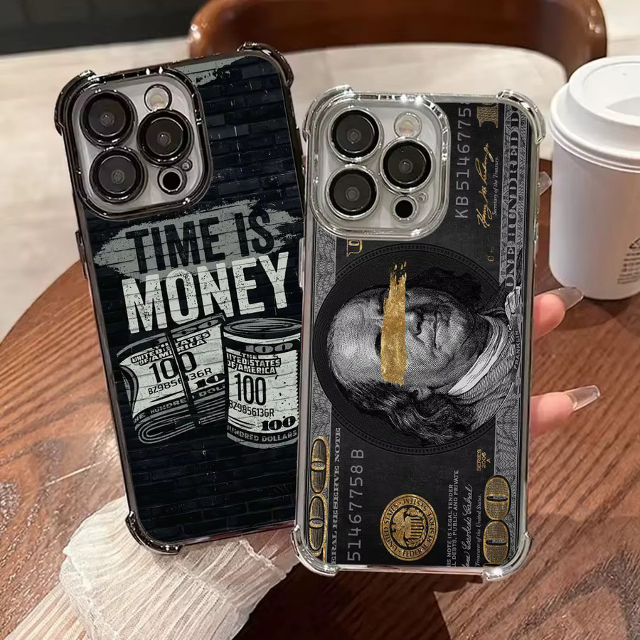 Schwarze Dollar Time is Money Handyhülle für iPhone 11 12 13 14 15 16 17 Pro Max und weitere Modelle, Soft Clear Cover in Schwarz und Transparent - Bild 3
