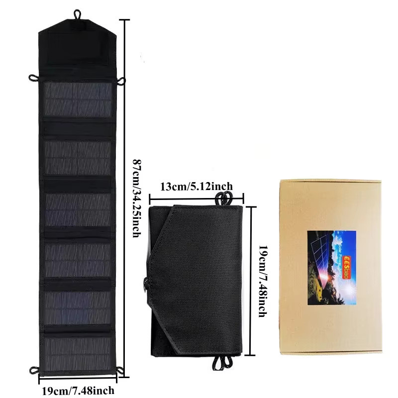 EESBAO Solar-Ladegerät 100 W mit USB-C und QC3.0, faltbares wasserdichtes Panel in Schwarz für Camping und Wandern - Bild 6
