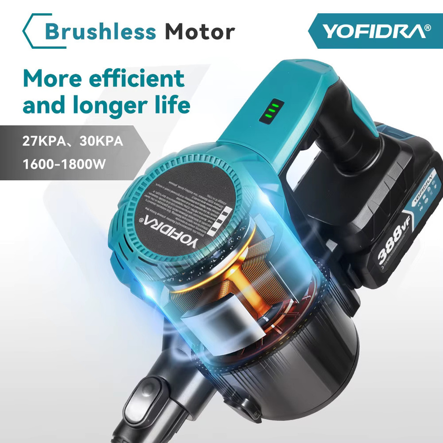YOFIDRA Kabelloser elektrischer Staubsauger mit 1800W und 30KPa Saugkraft, ausgestattet mit LED-Licht und kompatibel mit Makita 21V Akku - Bild 3
