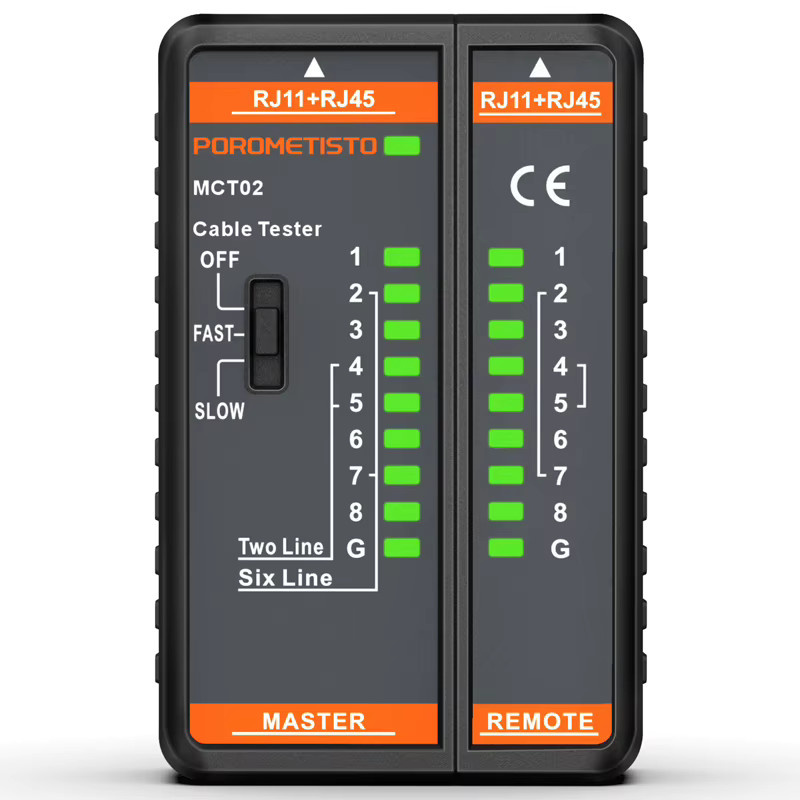 POROMETISTO MCT02 Kabeltester mit LED-Anzeige für RJ11 und RJ45, Dual-Use Netzwerkkabeltester für POE-Tests und Leitungskontinuität, Schwarz - Bild 7