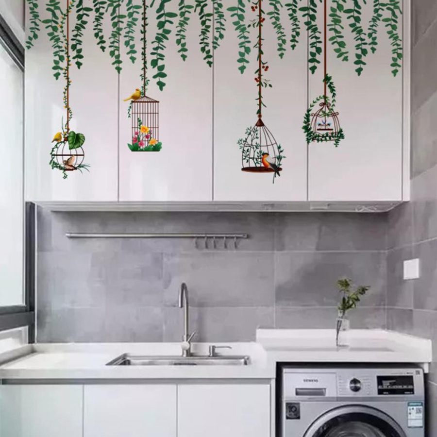Abnehmbarer Wandaufkleber mit Vogelrebe und Baumast für Wohnzimmer und Schlafzimmer als florale Dschungeltapete - Bild 3