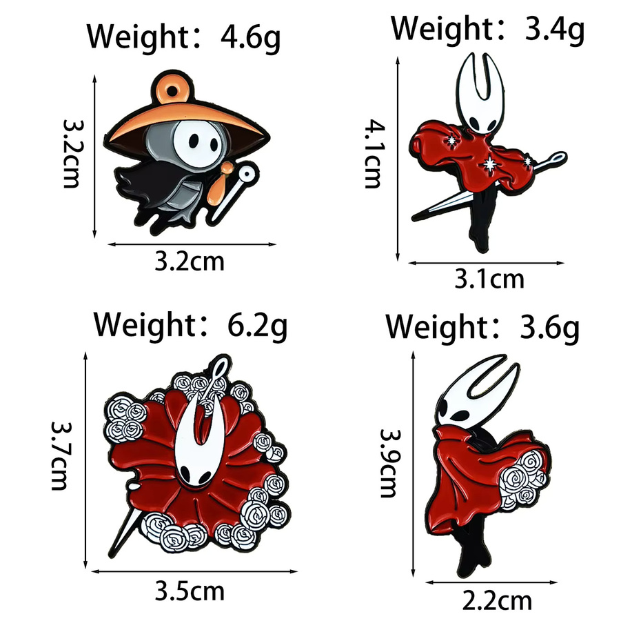 Bandai Hollow Knight Silksong Emaille-Broschen, 4er-Set, Cartoon Hornet & The Knight Anstecknadeln - Bild 3
