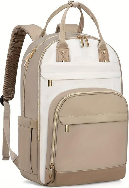 MOZHI Damen Laptop Rucksack für 15,6 Zoll, Wasserdichte Computertasche mit USB-Ladefunktion in Beige - Bild 1