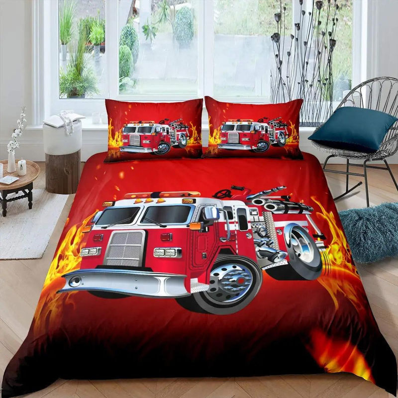 Bettwäsche-Set Feuerwehrauto von Lodestar in Rot mit Bettbezug und Kissenbezug aus Polyester, B/H: 135 x 200 cm - Bild 2