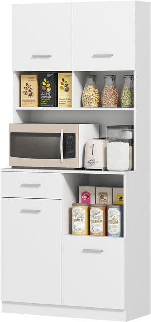 HOMCOM Küchenschrank Weiß mit Vitrine, Schubladen und Soft-Close-Türen, B/T/H: 80 x 35 x 180 cm - Bild 1