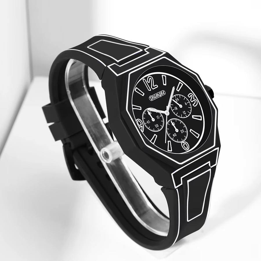 DSIMPLE Armbanduhr Quarz, rund, Silikonarmband, Schwarz, Unisex - Bild 2