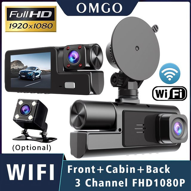 OMGO 3-Wege Dashcam mit Wifi und Full HD 1920P, Auto DVR Video Registrator in Schwarz - Bild 1