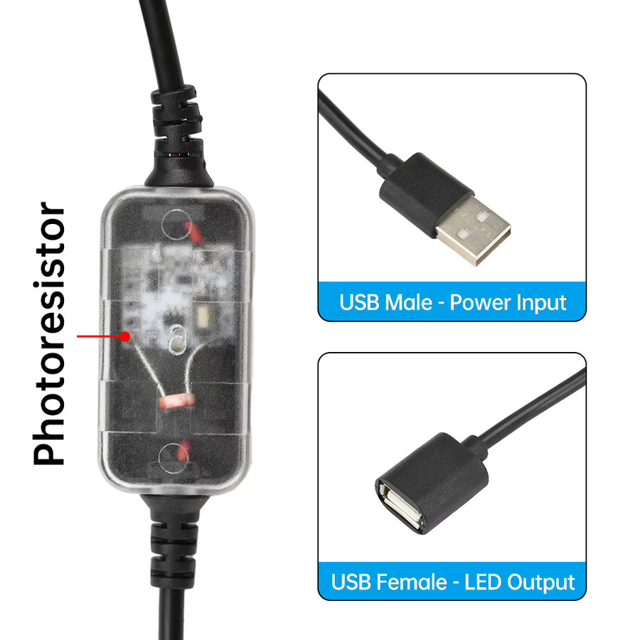 USB Lichtsensorschalter DC 3,7–24 V für Deckenleuchten, Flure und LED-Streifen in Schwarz und Grün - Bild 2