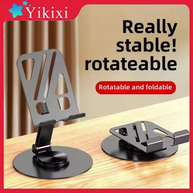 YIKIXI Faltbarer Handyhalter aus Metall in Schwarz, 360 Grad drehbarer Desktop-Ständer für Smartphones und Tablets - Bild 1