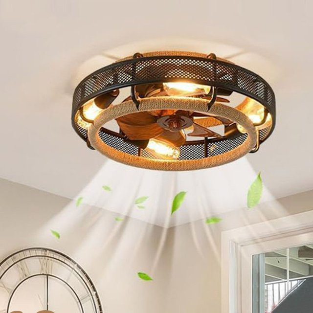LINCCW Deckenventilator mit Licht in Schwarz, Schmiedeeisen-Design mit E27 Fassung und ABS-Ventilatorblättern, Durchmesser: 50 cm - Bild 1
