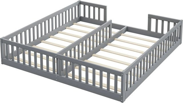 KOMHTOM Paneelbett Kinderbett aus Kiefernholz mit Geländer und Lattenrost, Farbe: Grau, B/T/H: 90 x 200 x 40 cm - Bild 1