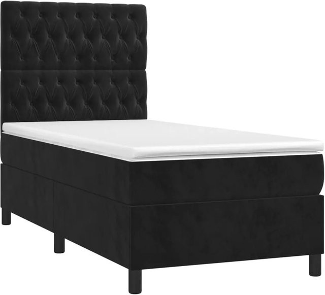 vidaXL Boxspringbett mit Matratze in Schwarz, Samt, mit LED-Unterbettbeleuchtung und USB-Ladeanschluss, B/T/H: 100 x 200 x 118 cm - Bild 1