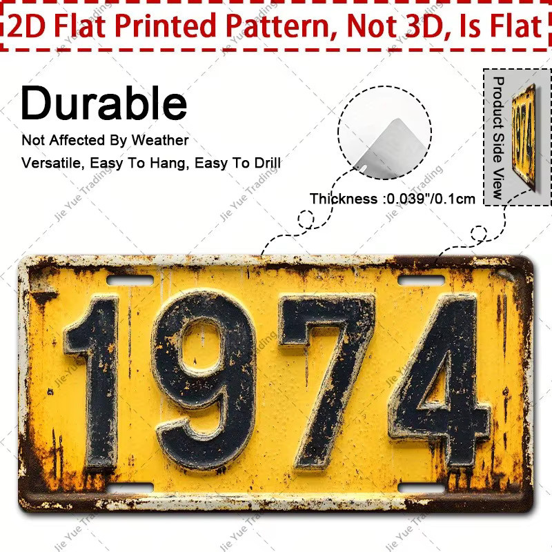 CIFBUY Retro 1974 Metallschild Aluminium Wanddekoration in Gelb-Schwarz, B: 30,48 cm, H: 15,24 cm - Bild 2