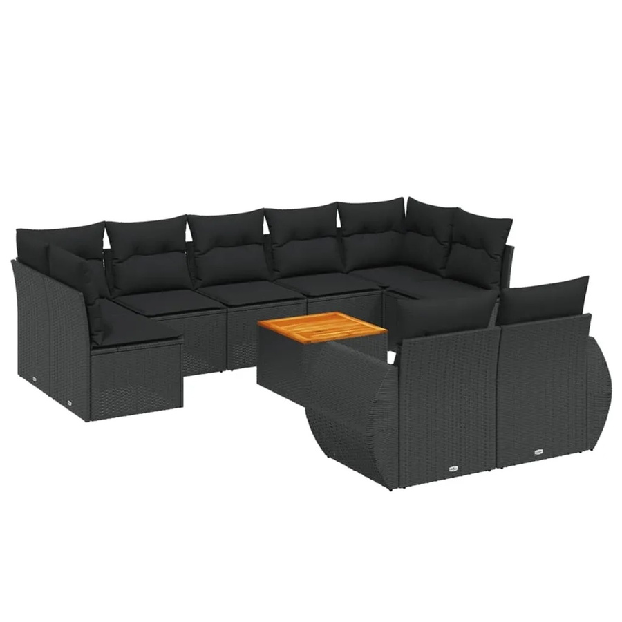 vidaXL 10-tlg Garten-Sofagarnitur in L-Form aus Polyrattan mit Kissen, Schwarz - Bild 2