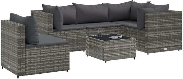 vidaXL 6-tlg Garten-Lounge-Set aus PE-Rattan in Grau und Anthrazit mit Kissen - Bild 1